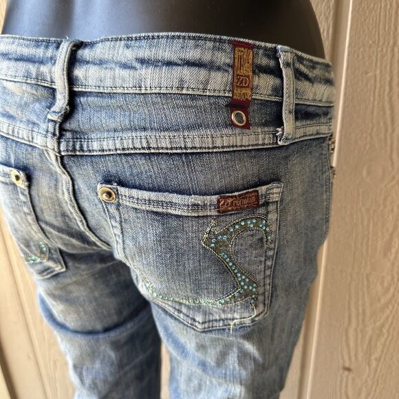 Vintage Y2K Zana Di Capris Juniors Size 9 Light Wash‎ Wide Leg Low Rise Bling - Picture 4 of 9